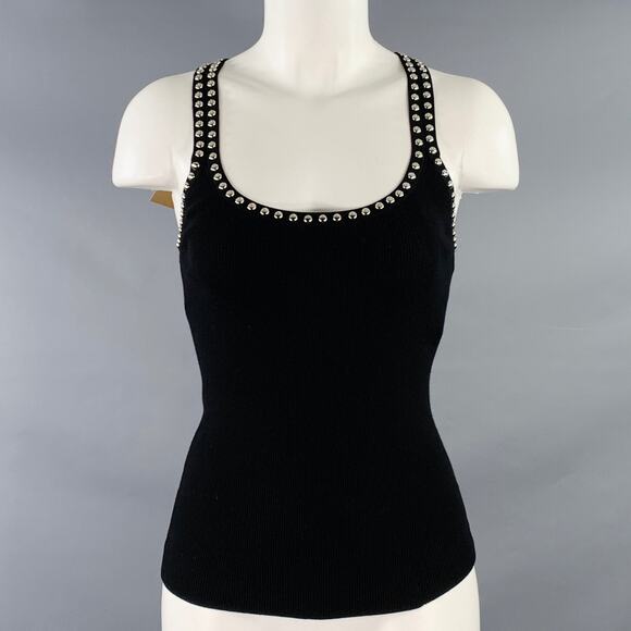 MICHAEL KORS S Black Silver Viscose Blend Rib Knit Studded Tank Casual Top - Picture 1 of 6